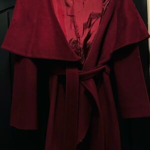 Maroon Shaw collar wrap coat